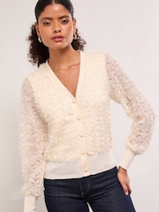 Lipsy Ivory Textured 3D Trim V Neck Knit Cardigan - Image 2 of 4