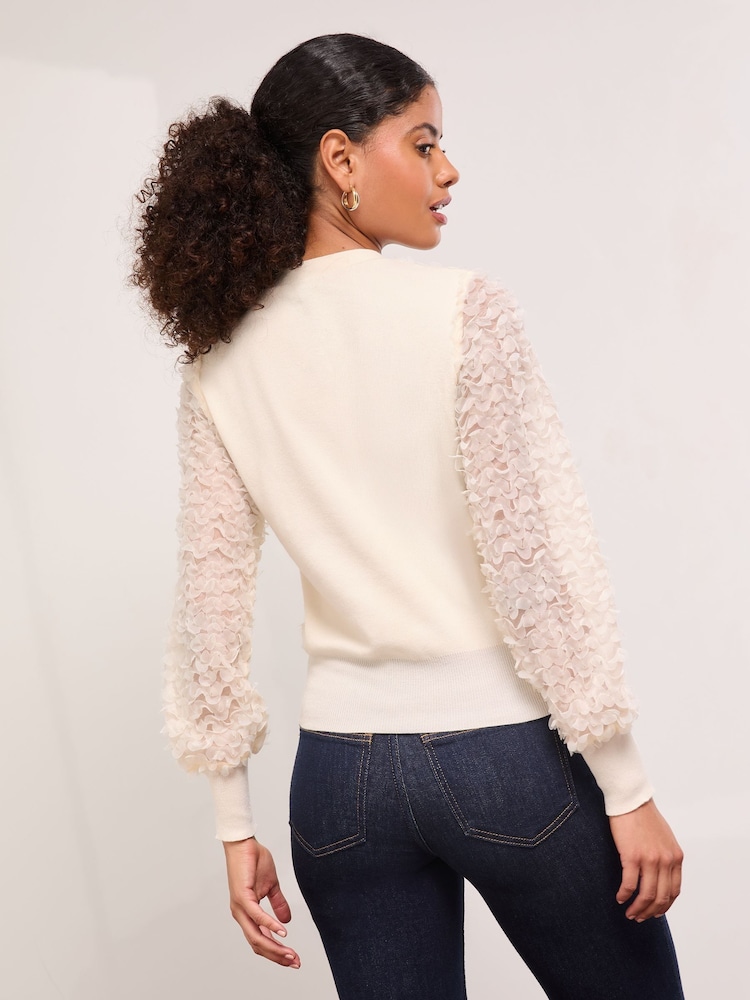 Lipsy Ivory Textured 3D Trim V Neck Knit Cardigan - Image 4 of 4