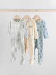 Blue Baby Two Way Zip Sleepsuits 3 Pack - Image 1 of 11