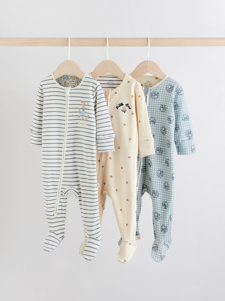 Blue Baby Two Way Zip Sleepsuits 3 Pack - Image 1 of 11