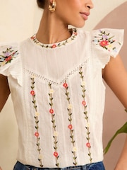 Love & Roses White Ecru Embroidery Crew Neck Shell Top - Image 2 of 4