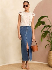 Love & Roses White Ecru Embroidery Crew Neck Shell Top - Image 4 of 4