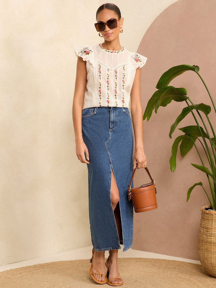 Love & Roses White Ecru Embroidery Crew Neck Shell Top - Image 4 of 4