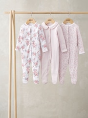 Mamas & Papas Floral Print 100% Cotton Sleepsuits 3 Pack - Image 1 of 3