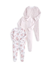 Mamas & Papas Floral Print 100% Cotton Sleepsuits 3 Pack - Image 2 of 3