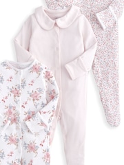 Mamas & Papas Floral Print 100% Cotton Sleepsuits 3 Pack - Image 3 of 3