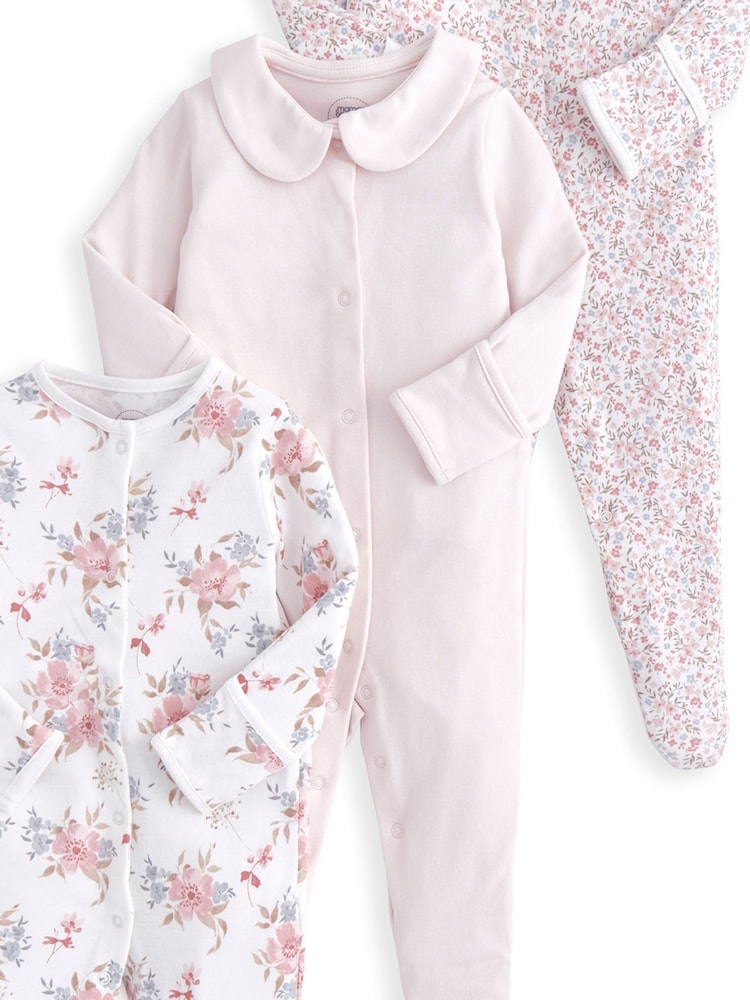 Mamas & Papas Floral Print 100% Cotton Sleepsuits 3 Pack - Image 3 of 3