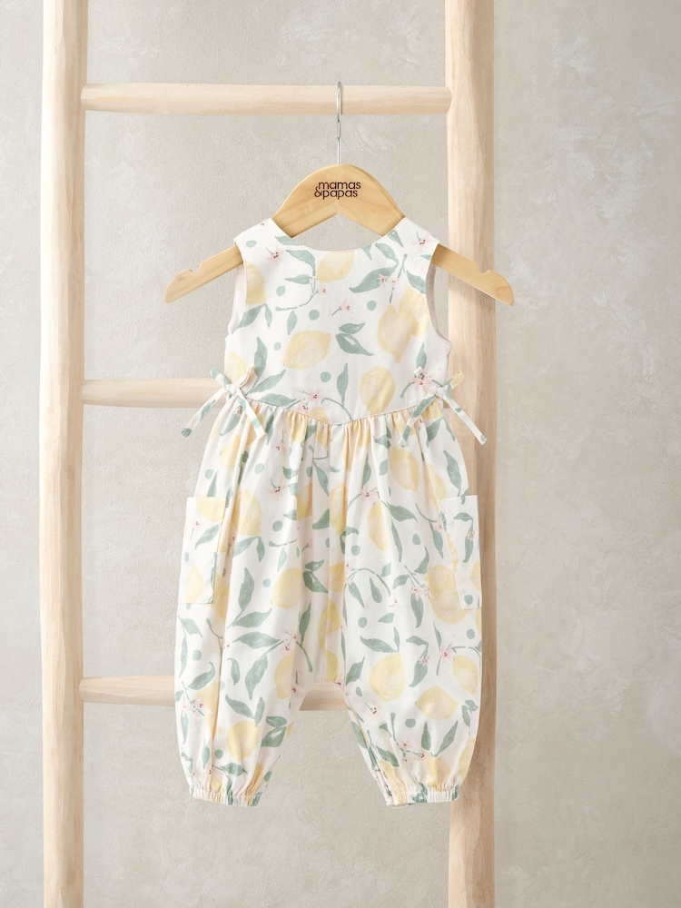 Mamas & Papas Lemon Print 100% Cotton White Romper - Image 1 of 3