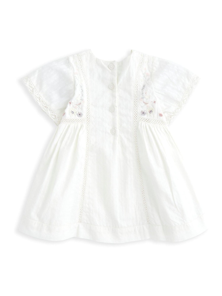 Mamas & Papas Embroidered 100% Cotton White Dress - Image 6 of 6