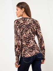 Lipsy Animal Print Knitted Scallop Buttoned Crew Neck Jumper - Image 4 of 4