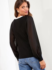 Preto - Lipsy Tipped Scallop Chiffon Sleeve Knitted Jumper - Imagem 3 de 4