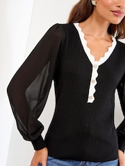 Preto - Lipsy Tipped Scallop Chiffon Sleeve Knitted Jumper - Imagem 4 de 4