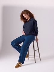 Dark Blue Maternity Wide Leg Denim Leggings - Image 1 of 10