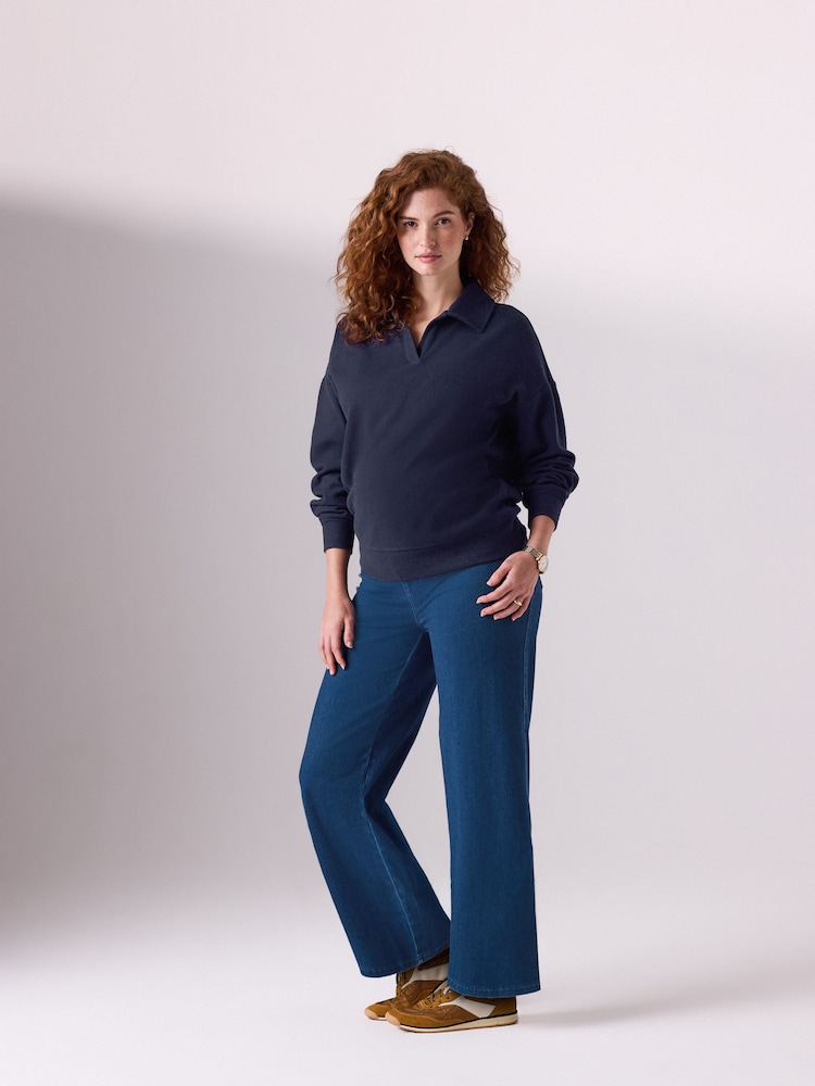 Dark Blue Maternity Wide Leg Denim Leggings - Image 2 of 10