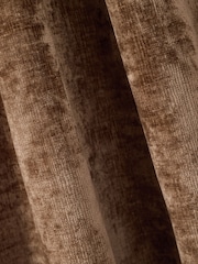Tan Brown Blackout/Thermal Plush Chenille Eyelet Curtains - Image 4 of 6