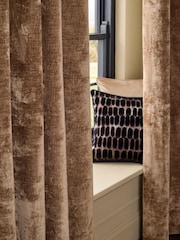 Tan Brown Blackout/Thermal Plush Chenille Eyelet Curtains - Image 5 of 6