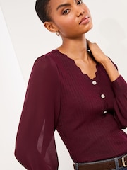 Berry Red - Lipsy Tipped Scallop Chiffon Sleeve Knitted Jumper - Imagem 3 de 4