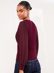 Berry Red - Lipsy Tipped Scallop Chiffon Sleeve Knitted Jumper - Imagem 4 de 4