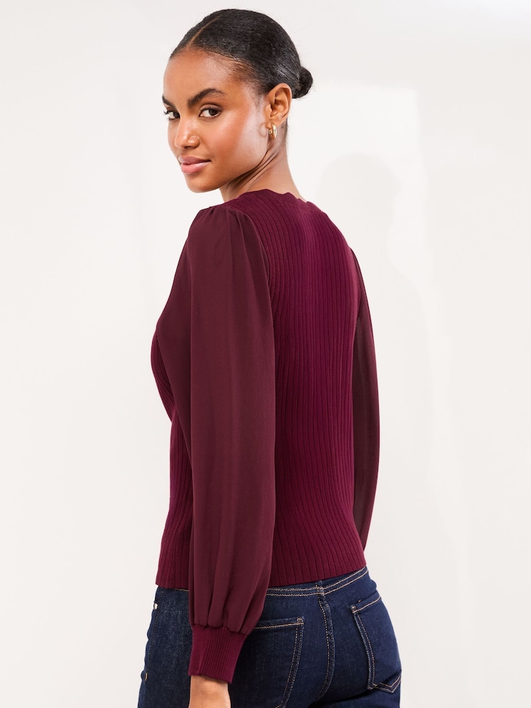 Berry Red - Lipsy Tipped Scallop Chiffon Sleeve Knitted Jumper - Imagem 4 de 4