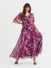 Scarlett & Jo Purple Plum Curve Isabelle Angel Sleeve Maxi Dress - Image 1 of 5