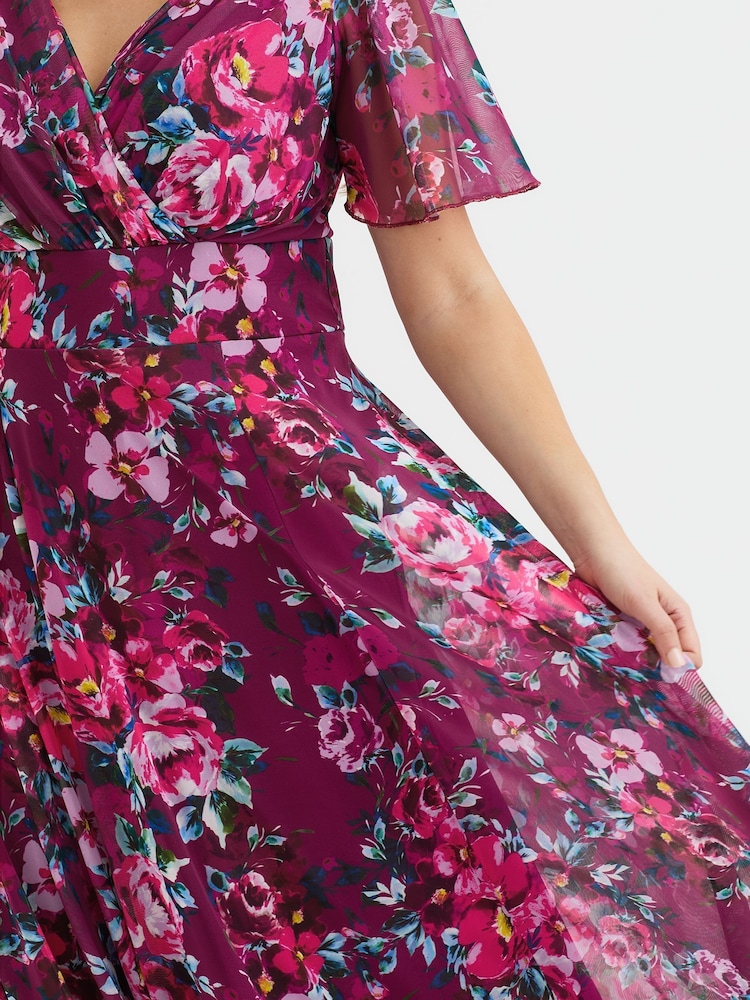 Scarlett & Jo Purple Plum Curve Isabelle Angel Sleeve Maxi Dress - Image 5 of 5
