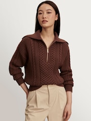 بني - كنزة مريحة بكابل نصف سحاب Camello من Varley - Image 1 of 5