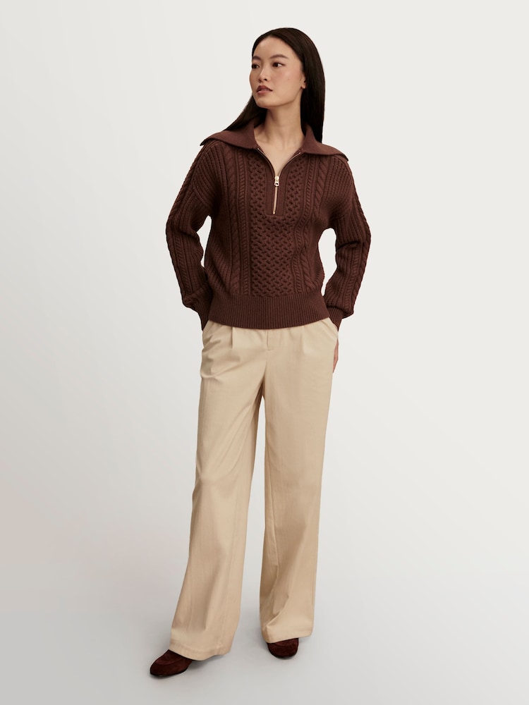 Varley Brown Camello Relaxed Cable Half zip Jumper - Image 2 of 5 Varley Brown Camello Relaxed Cable Half zip Jumper - Image 2 of 5