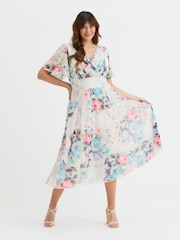 Scarlett & Jo White Victoria Angel Sleeve Mesh Midi long Dress - Image 1 of 4