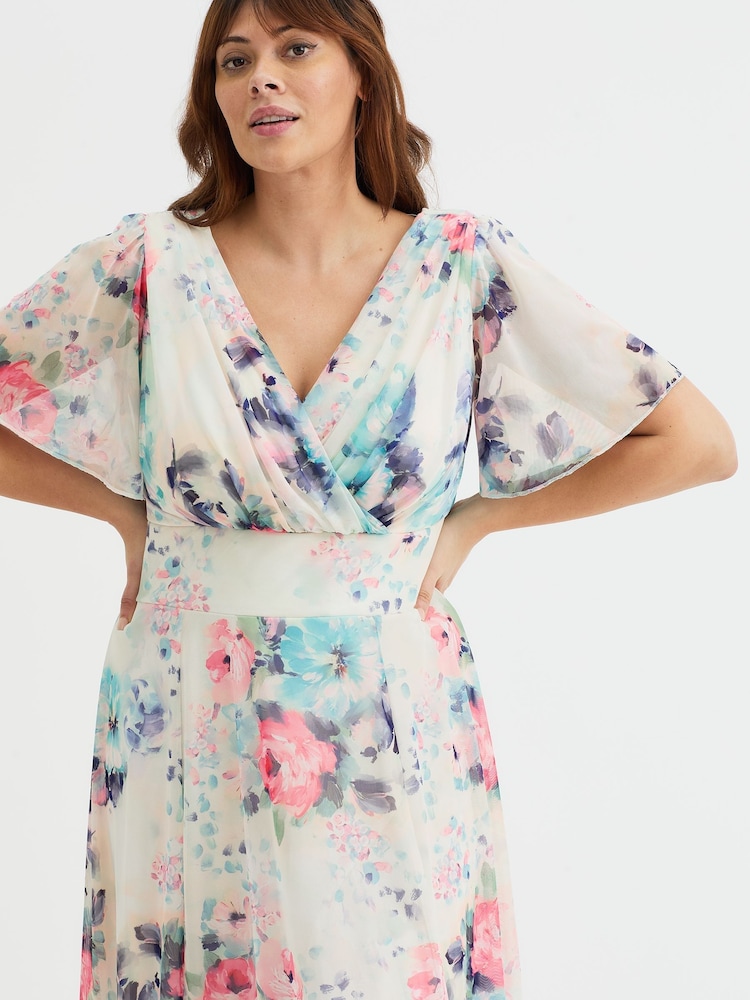 Scarlett & Jo White Victoria Angel Sleeve Mesh Midi long Dress - Image 2 of 4