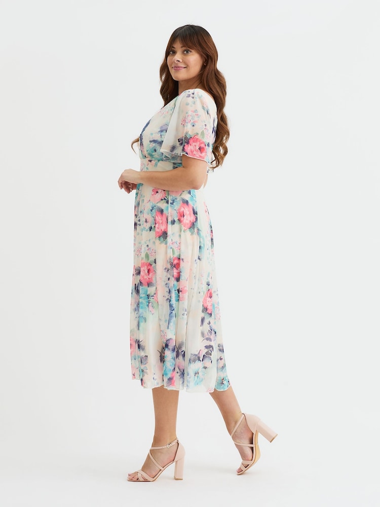 Scarlett & Jo White Victoria Angel Sleeve Mesh Midi long Dress - Image 3 of 4