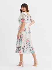 Scarlett & Jo White Victoria Angel Sleeve Mesh Midi long Dress - Image 4 of 4