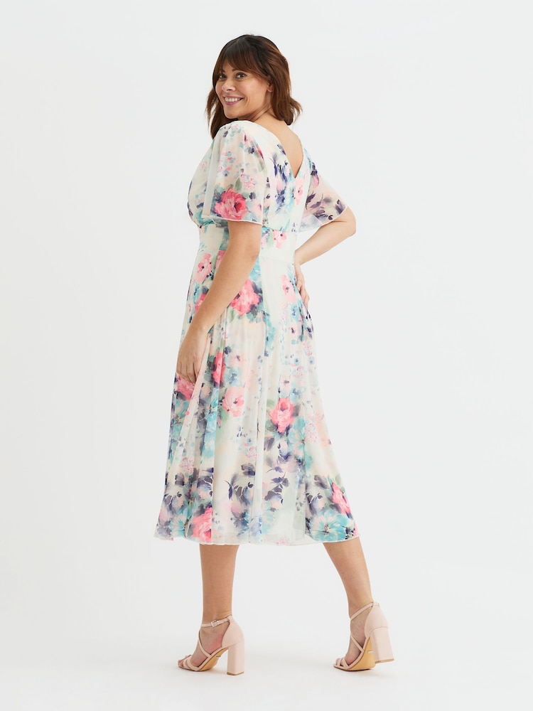 Scarlett & Jo White Victoria Angel Sleeve Mesh Midi long Dress - Image 4 of 4