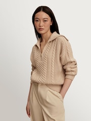 بيج داكن - كنزة مريحة بكابل نصف سحاب Camello من Varley - Image 1 of 5