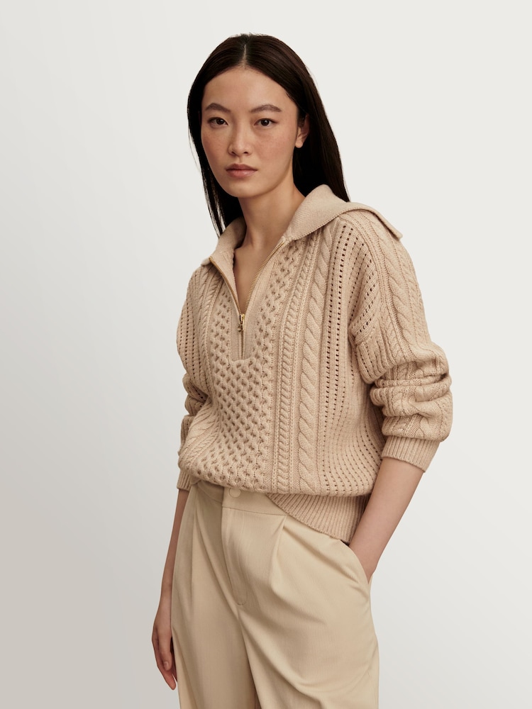 بيج داكن - كنزة مريحة بكابل نصف سحاب Camello من Varley - Image 1 of 5