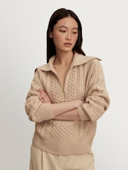 بيج داكن - كنزة مريحة بكابل نصف سحاب Camello من Varley - Image 4 of 5