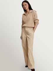 Varley Parchment Camello Relaxed Cable Half zip Jumper - Image 5 of 5