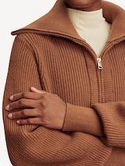 Varley Brown Maura Half Zip Rib Knit Jumper - Image 5 of 7