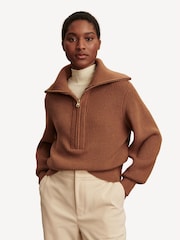 Varley Brown Maura Half Zip Rib Knit Jumper - Image 6 of 7