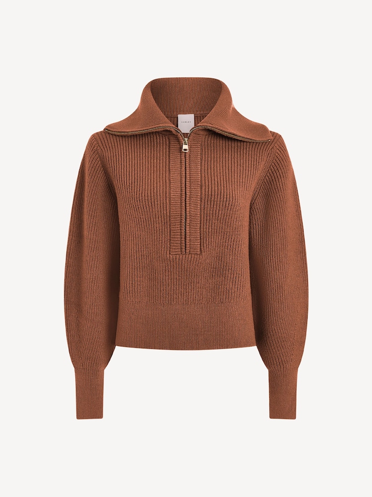 Varley Brown Maura Half Zip Rib Knit Jumper - Image 7 of 7 Varley Brown Maura Half Zip Rib Knit Jumper - Image 7 of 7