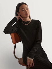 Varley Black Axel Rib Knit Midi Dress - Image 1 of 6