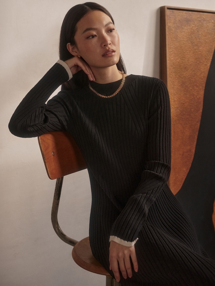 Varley Black Axel Rib Knit Midi Dress - Image 2 of 6 Varley Black Axel Rib Knit Midi Dress - Image 2 of 6