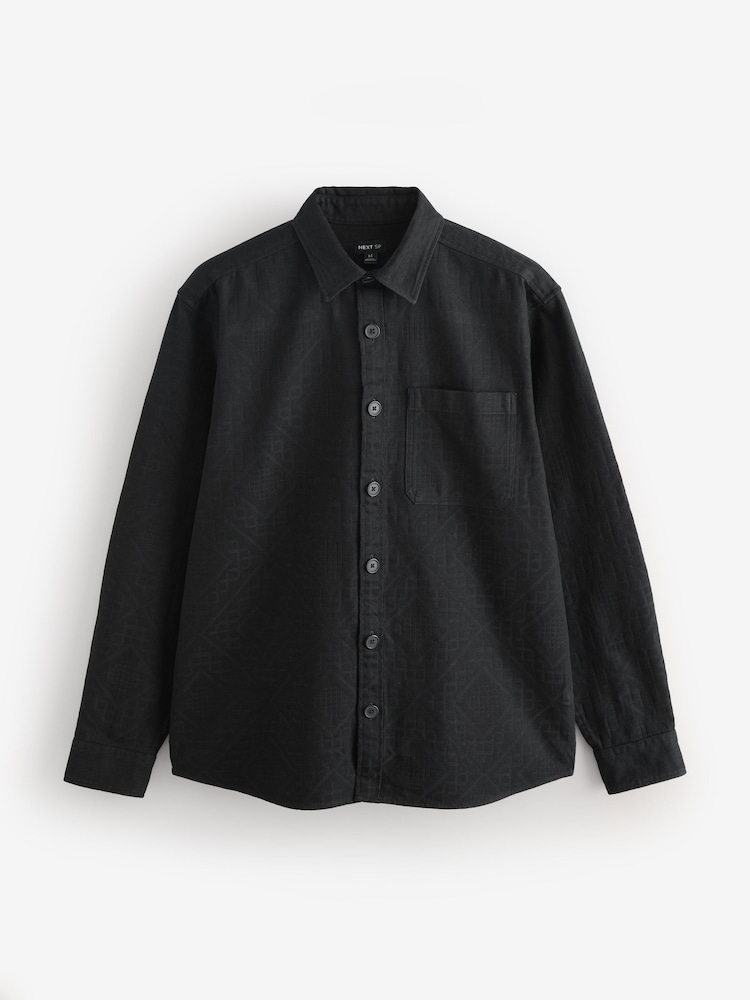 Black Long Sleeves Slightly Textured Pattern Shirt - Image 1 of 1 Black Long Sleeves Slightly Textured Pattern Shirt - Image 1 of 1