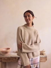 Neutral Knitted Funnel Neck Jumper - Image 4 of 10
