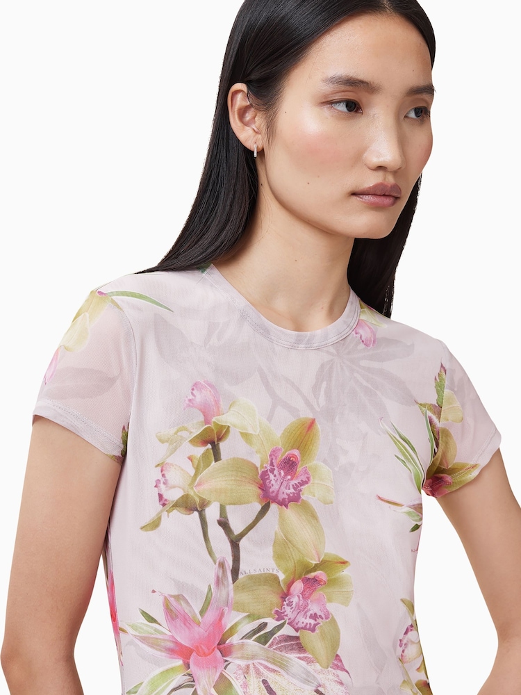 AllSaints Pink Ellie Mesh T-Shirt - Image 1 of 6