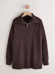 Chocolate Brown Half Zip Knitted Jumper - Image 1 of 3