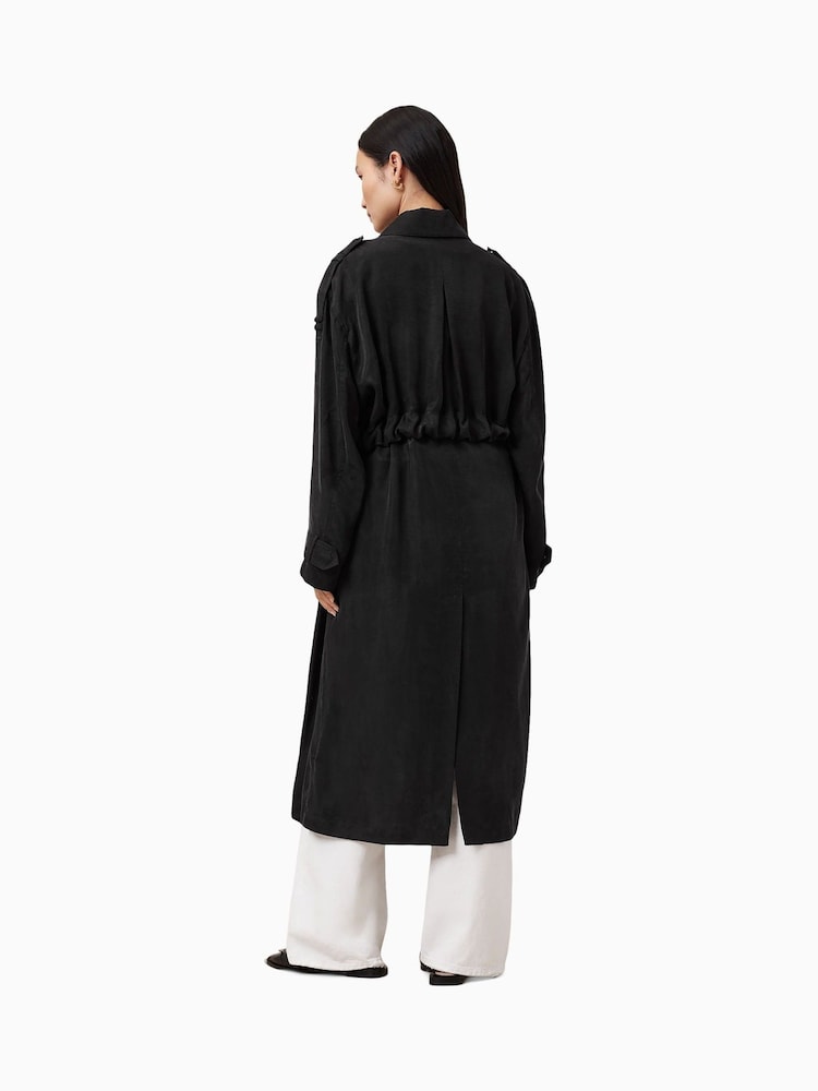 AllSaints Black Linnie Trench Coat - Image 2 of 11