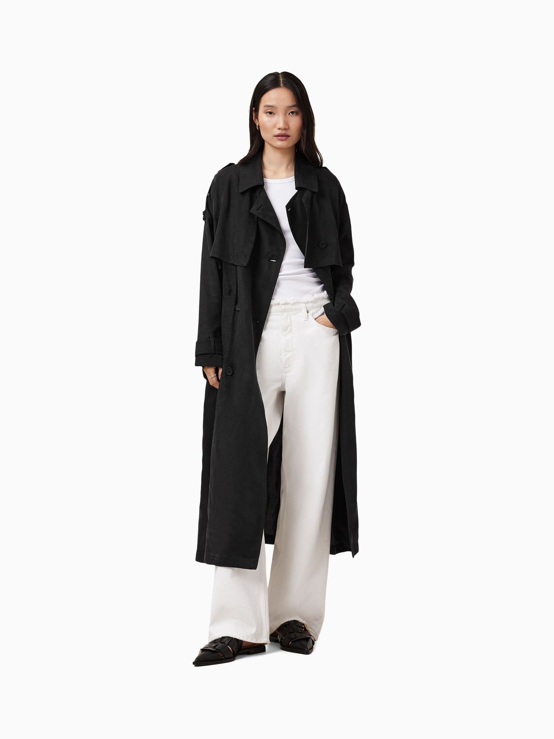 Buy AllSaints Black Linnie Black Lightweight Trench Coat from Next