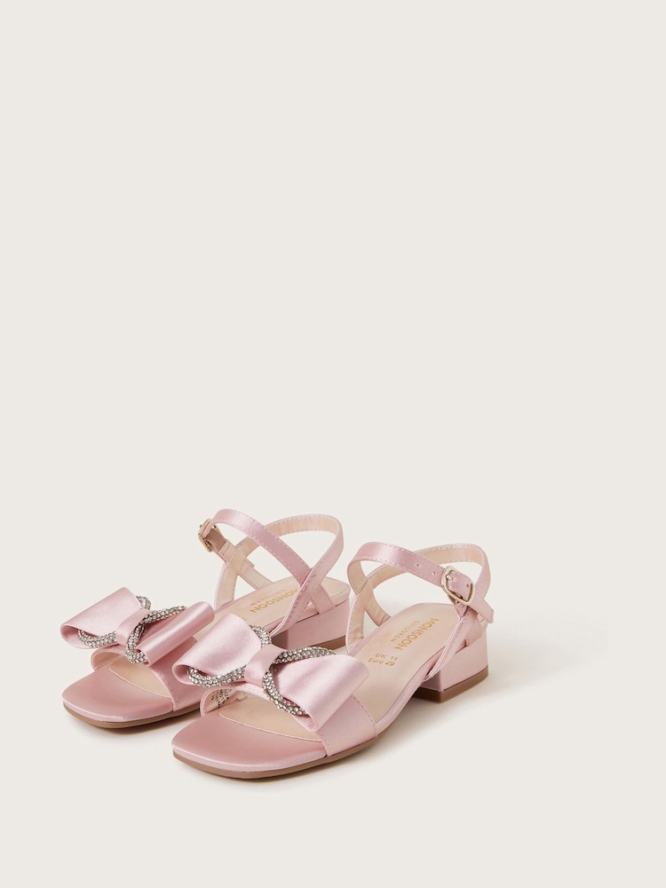 Monsoon Pink Diamante Bow Satin Heels - Image 2 of 3