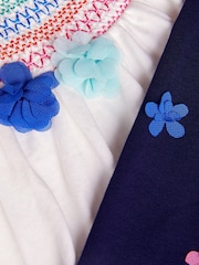 Monsoon Natural 100% Cotton 3D Flower Embroidered Top and Leggings Set - Image 4 of 4