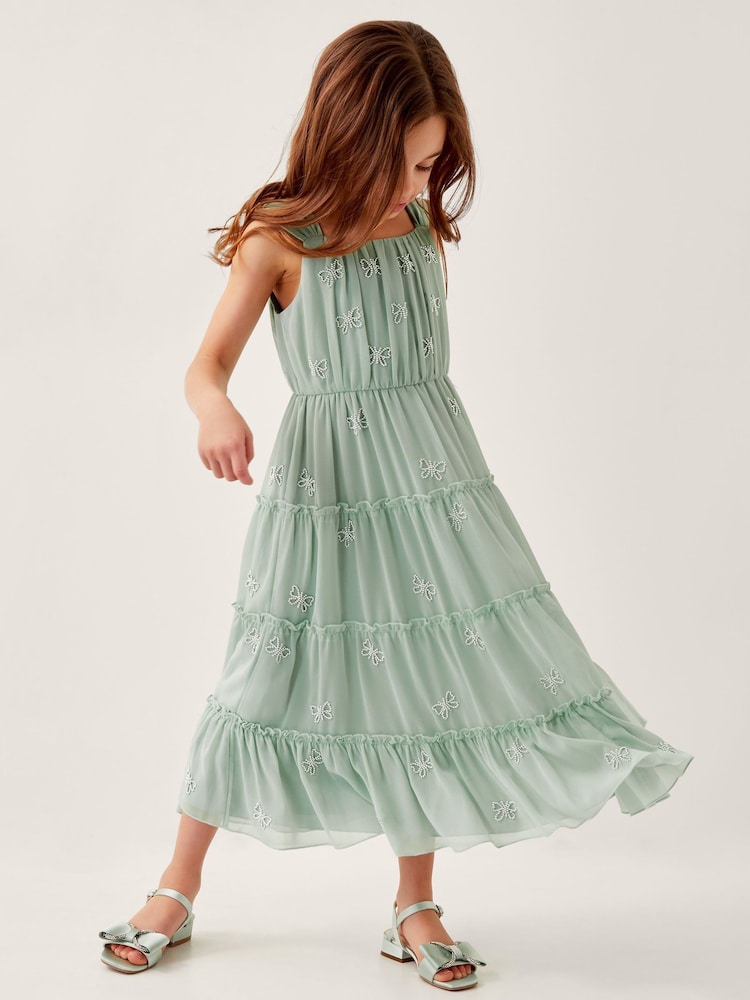 Monsoon Green Farfalla Butterfly Bead Tiered Dress - Image 1 of 4